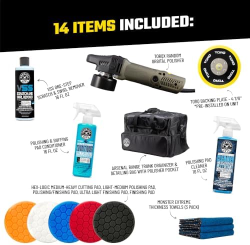 Chemical Guys, TORQX Dual Action Polisher Detailing Kit with Bag, 13-Piece