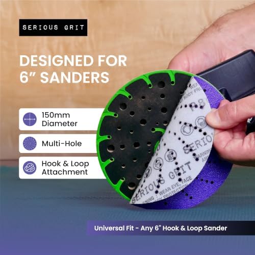 Serious Grit - 6-Inch P120 Grit Ceramic Multi-Hole Sanding Discs - 50 Pack