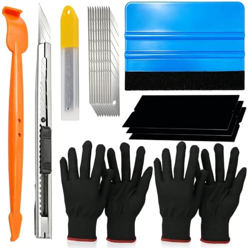 CARTINTS Complete Vehicle Vinyl Wrap Tools Kit Window Tint Tools Kit for Car Wraps with Yellow Micro Squeegee for Corner Full Wrapping, Felt Squeegee, Film Knife, Vinyl Wrap Gloves