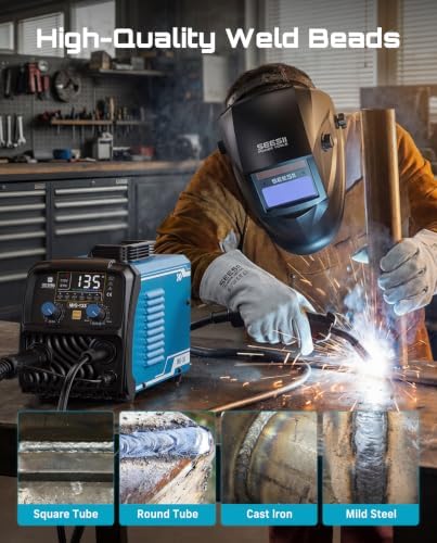 SEESII 135A MIG Welder Kit - Gasless Flux Core, Lift TIG, Stick 3-in-1 Welding Machine with Auto-Darkening Helmet & Gloves, 110V Portable IGBT Inverter Welder with Smart Digital Display