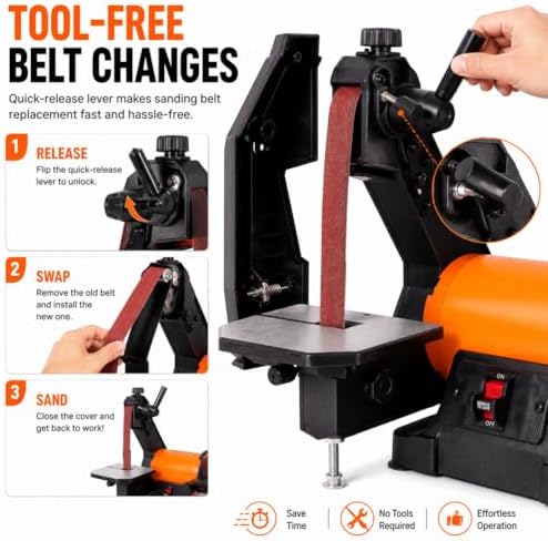 1x30 Inch Bench Belt Disc Sander, Benchtop Belt Sander with 5 Inch Disc, Adjustable Work Table, Quick Release Belt Change, Dual Dust Ports & Miter Gauge for Woodworking Metal Sanding