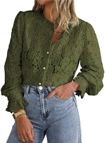 PRETTYGARDEN Women's Fall Trendy Long Sleeve Lace Tops