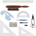Acurit Drafting Tools Architect Set, 10 Piece Drafting Kit for Architects & Artists: Protractor, Compass, Architect's Scale, 2mm Pencil, Eraser Shield, Triangles, French Curve, Brush