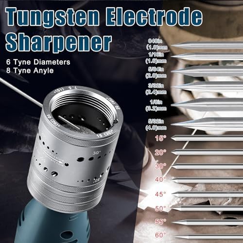 Tungsten Electrode Sharpener Grinder For TIG welding,6 Sizes 8 Angles Tungsten Electrode Grinder Head,Versatile Multi-Angle,TIG Welding accessories With Cut-Off Slot,10 Diamond Wheels, 3 CNC Mandrels