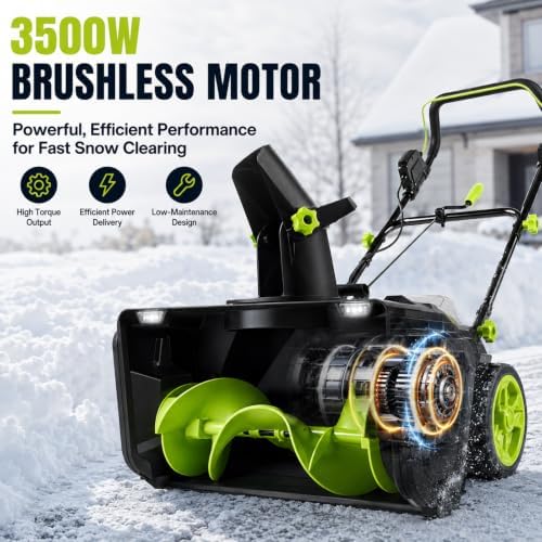 80V Cordless Snow Blower, 20 Inch Brushless Battery Snow Blower with 4×20V 4.0Ah Batteries & 2 Chargers, Up to 60 Min Total Runtime, 10 Inch Clearing Depth, 180° Rotating Chute, Dual LED