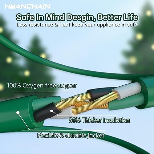 HUANCHAIN 16/3 Gauge Indoor Outdoor Green Extension Cord 10 ft Waterproof