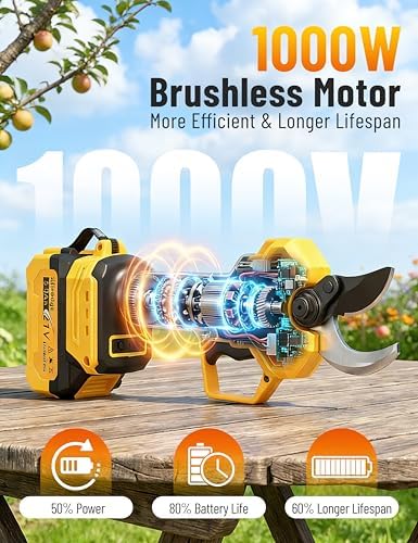Electric Pruning Shears Cordless Power Pruner with 2 Batteries,1.6" Cut