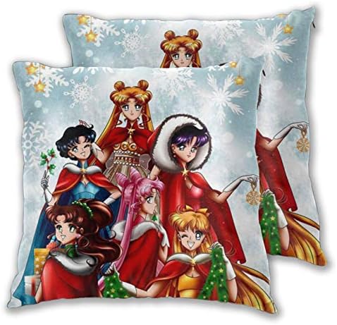 Merry Sailor Moon Pillow Covers Set of 2,Square Soft Throw Pillow Cover Case Cushion for Home Decor Sofa Bedroom Car 18 x 18 inch