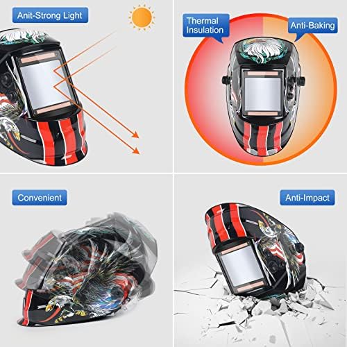 Welding Helmet Auto Darkening Hood True Color 3.94" X 3.66" Large View Solar Powered for TIG MIG ARC Welder Mask with Adjustable Shade Range 4/5-9/9-13 and 4 Arc Sensor