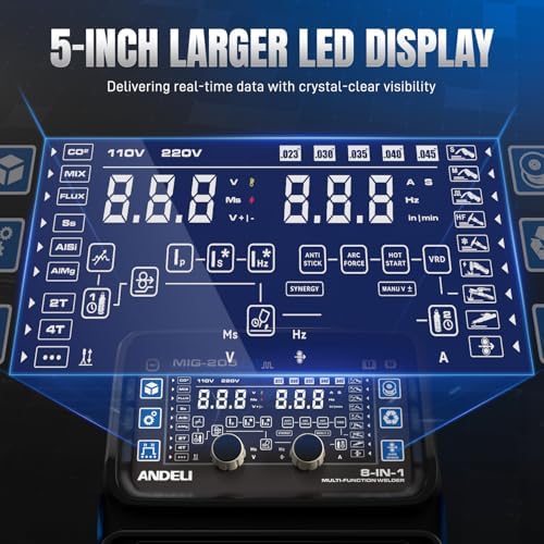 ANDELI Multiprocess Welder,8 in 1 Plasma Cutter/Pulsed MIG/HF TIG/Flux Core/Cold/Clean/Stick Aluminum Welding Machine 110/220V Dual Voltage 2026 Newest MIG-205DP-DB