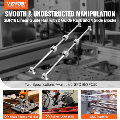 VEVOR Linear Rail Slide SFC16-1000mm 2 PCS 39.4 in/1000mm SFC16 Guide Rails 4 PCS SC16 Slide Blocks 4 PCS Rail Supports Linear Rails and Bearings Kit for Automated Machines CNC DIY Project