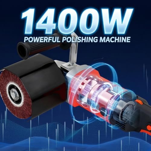 HIGHTOP 1400W Handheld Burnishing Polisher Machine, 110V Electric Sander Polisher with 4 Non-woven Burnishing Wheels (60# 120# 240# 320#) for Wood Stainless Steel Polishing