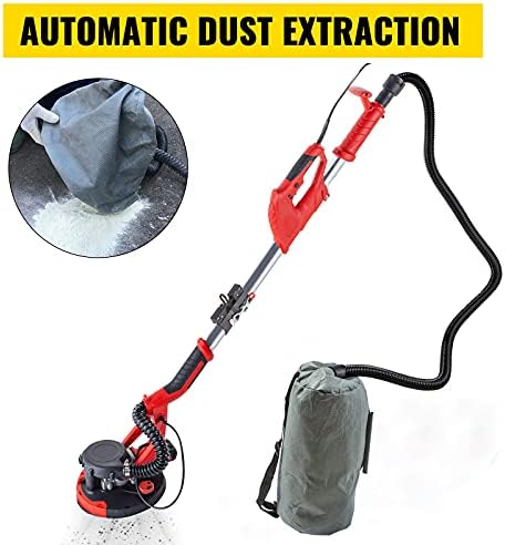 VEVOR Drywall Sander 750W, Electric Sander Variable Speed 800-1750RPM, Drywall Sander Foldable Sheetrock Sander, with Telescope Handle, Vacuum Bag Drywall Sanders 6 Sand Pads