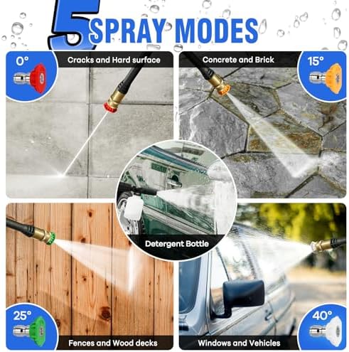 Pressure Washer, Power Washer with 4 Quick Connect Nozzles 1 Foam Cannon, High Pressure Cleaning Machine for Cars/Fences/Driveways/Patios/Farms/Home Cleaning(Light Blue)