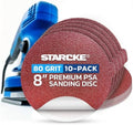 8 inch Sanding Disc Self Stick Orbital Sander Pads 10 Pack No Hole - Premium 80 Grit Sandpaper Discs Aluminum Oxide, Durable PSA Sand Paper, Round Sanding Discs Adhesive Back for Wood & Metal