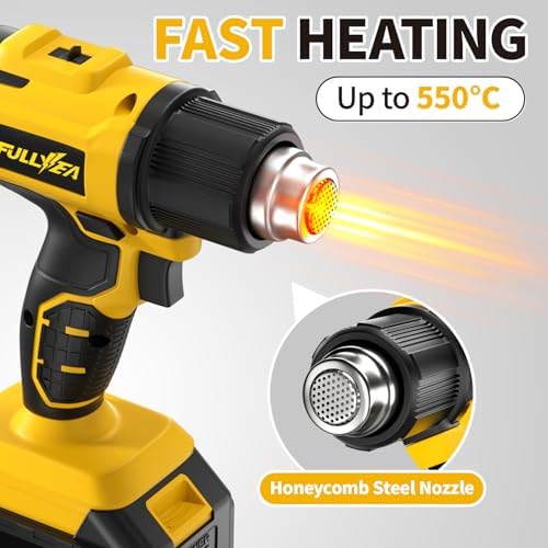 FULLYEA Heat Gun Cordless, 572℉-1022℉, Battery Powered Gun with 5 Nozzles