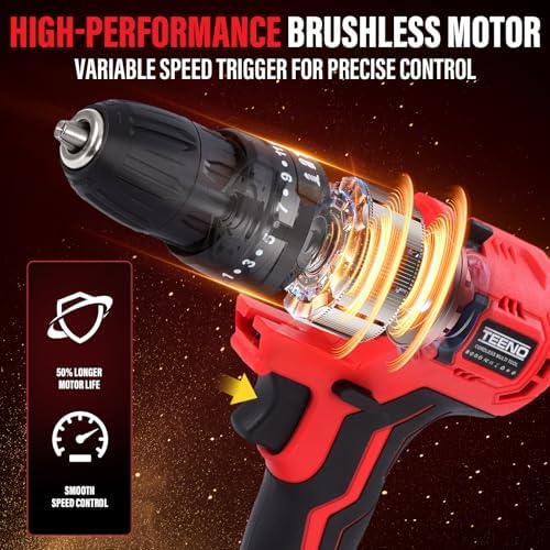TEENO Brushless Power Tool Combo Kit, 6-in-1 Cordless Interchangeable Multi-Tool Set (Drill, Impact Wrench, Oscillating Tool, Reciprocating & Chain Saws, Sander), 3Ah Battery, USB Adapter & Hard Case