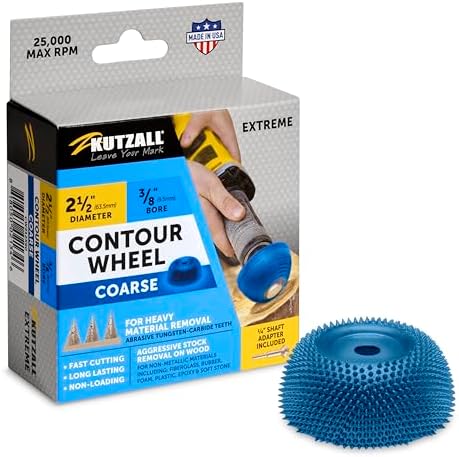 Kutzall Extreme Contour Wheels 2-1⁄2" (63.5mm) Dia. 3⁄8" (9.5mm) Bore, Coarse - Tungsten Carbide Coating. Wood Carving Die Grinder Tool for use with Ingersoll, DeWalt, Bosch Tools CW212X90