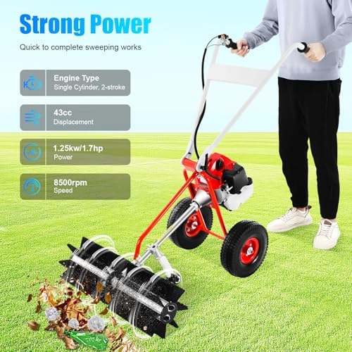 Handheld Lawn Sweeper, 2 Stroke Engine 43CC Gasoline Powered Sweeper, for Park Garden Grass Lawn Gravel Leaves Cleaning