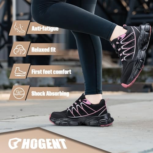Hogent Steel Toe Shoes for Men Women - Non Slip & Lightweight Work Shoes