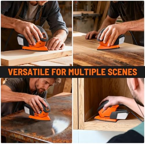 Upgraded Detail Sander, 12 Sandpapers, Micro-Filter Dust Box, 130W Motor