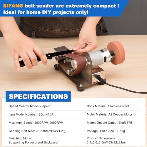 SI FANG Electric Mini Belt-Sander Knife Sharpener, 7 Speeds Portable Bench Grinder Sanding Machine, DIY Tool for Knife Sharpening, Metal Wood Working, Crafts