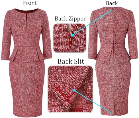VFSHOW Womens Work Business Office Front Zipper Peplum Church Sheath Dress