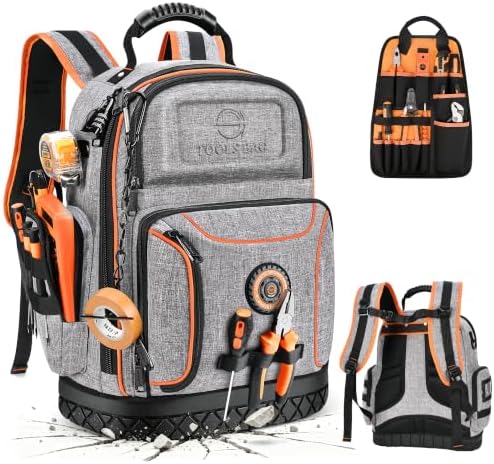 LOKASS 18.1-inch Heavy-Duty Tool Backpack, 75 Pockets, Gray