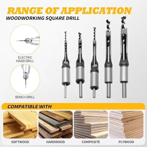 Square Hole Drill Bit 1/4" 5/16" 7/16" 1/2" 5/8" and Adapter