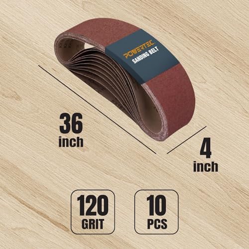 POWERTEC 30PK 4x36 Sanding Belts, 10 Each of 80/120/180 Grits Aluminum Oxide, 4 x 36 Inch Sanding Belts for Benchtop Belt and Disc Sander, Belt Sandpaper, Woodworking, Metalworking, Paint (110682)