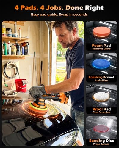 8-Speed Cordless Car Buffer Polisher Kit, 28 PCS Complete Kit