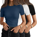 Ficerd 3 Pack Women's Ribbed Short Sleeve T-Shirts