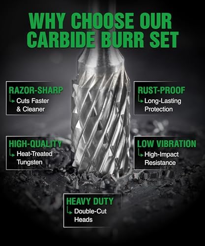 Carbide Burr Bits 10-Pc Double Cut 1/4" (6.35mm) Die Grinder Set