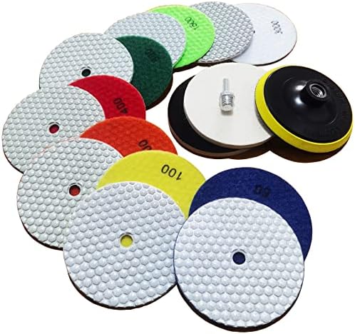 5 Inch Dry Diamond Polishing Pads, 11PCS Wet/Dry Granite Stone Buffing Pad Kit for Marble Concrete Quartz Tiles - High Temperature Resistance Sand Disc for Drill Grinder Polisher