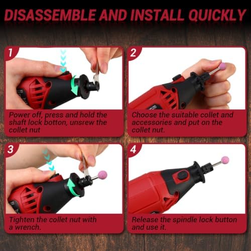 DEKOPRO Rotary Tool Kit, 1.5-Amp Corded Power Rotary Tools with 42" Flex Shaft, 6 Variable Speed, 8,000-35,000 RPM, 129 Pcs Accessories Kit for Cutting, Sanding, Grinding, Carving & DIY Projects Red