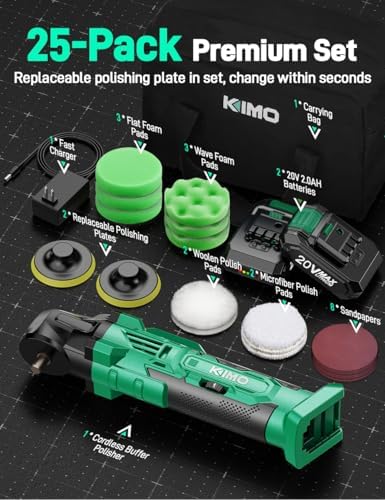 KIMO 20V Cordless Polisher, 25PCS Car Buffers & Polishers Kit for Detailing