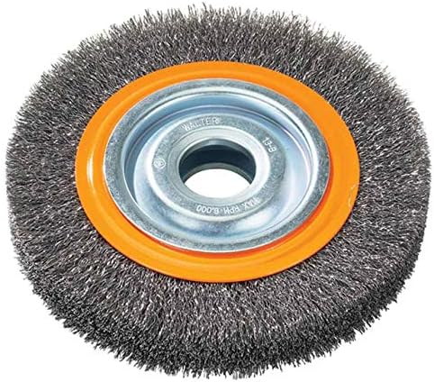 Walter 13B040 Stringer Bead Wheel Brush - 4 in. Orange Abrasive Wheel Brush with Crimped Wires, Round Hole, Carbon Steel