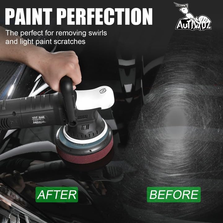 AUTIWOZ Car Buffer Polisher, 6-Inch Dual Action Polisher for Car Detailing, 15mm Random Orbital Car Polisher with 6 Variable Speeds1800-4800RPM, DA Polishers Kit for Car Detailing/Polishing/Waxing