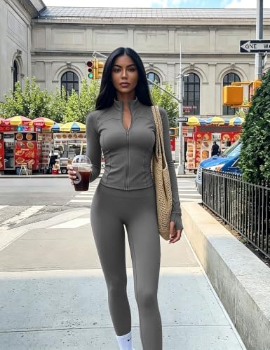 UOUA Womens Workout Set 2 Piece Outfit Bodycon Gym Tracksuit