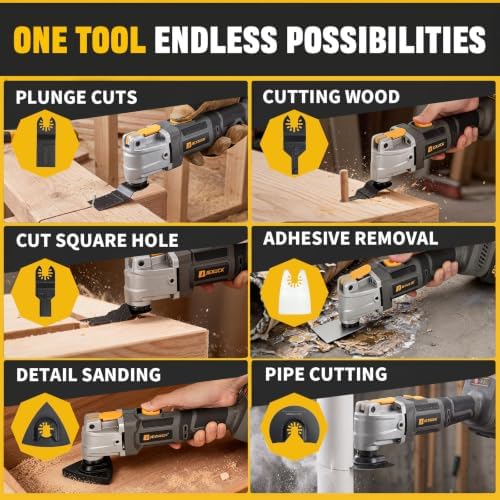 JEXUGK Cordless Oscillating Multi-Tool, 21V Brushless Oscillator Tool Kit with 2x4.0Ah Batterry, Multitool Saw with 27Pcs Accessories, Herramienta Oscilante for Cutting Wood Drywall Nails Remove Grout