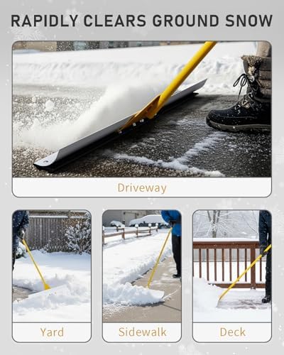 Outvita Snow Pusher with D-Ring Handle Grip, 29 inch Wide Shovel, Yellow