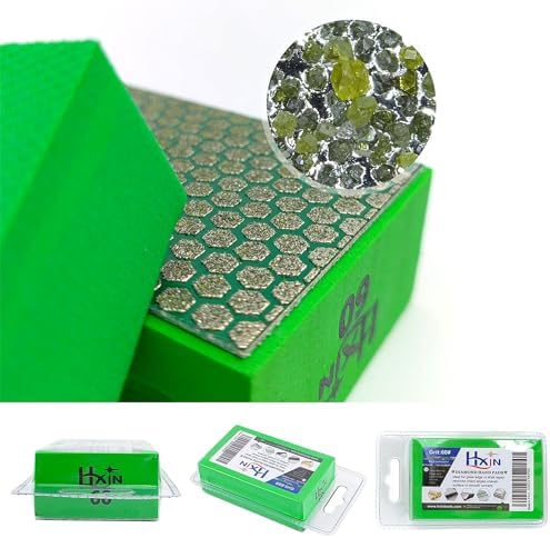 Diamond Hand Polishing Pad Diamond Sanding Block Foam Backed Diamond Sponge Sanding Pads for Wet or Dry Grinding polishing for Granite Marble Stone Tile Glass Ceramic (1, 60# Hexagon)
