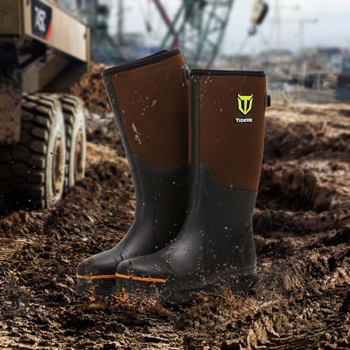 TIDEWE Rubber Work Boots for Men, Steel Toe & Shank, Waterproof Anti Slip