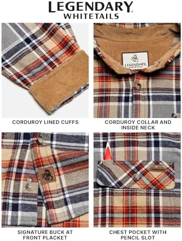 Legendary Whitetails Mens Flannel Long Sleeve Button Down 100% Cotton Shirt