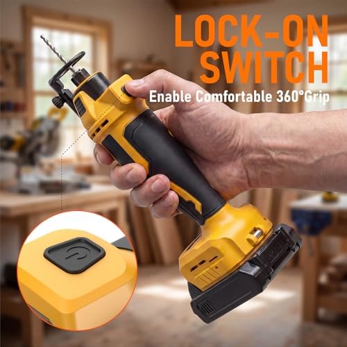 Cordless Drywall Cut-Out Tool, Brushless Rotary Saw Compatible With Dewalt 20V Battery, 28000 RPM 6-Speed Adjustable Depth, Compact Spiral Tool for Drywall Sheetrock Wood Cutting (Black)
