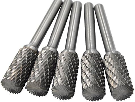 5Pcs,1/2 Dia.Flat Cylinder Solid Carbide Burrs Heavy Duty Carbide Grinding Heads Chamfering Abrasion Industrial Deburring Rotary Tools for Steel Metal Straight Edges Flat Bottom Metalworking