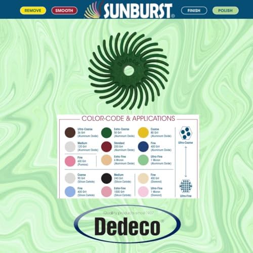 Dedeco Sunburst Radial Bristle Discs 12-Pack - 3" Curved - 3/8" Arbor - Dark-Green 50 Grit (Extra-Coarse) - Aluminum Oxide for Polishing & Finishing