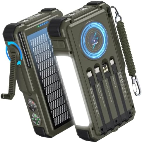 BLAVOR Solar Power Bank with Hand Crank and Built-in 4 Cables 20000mAh