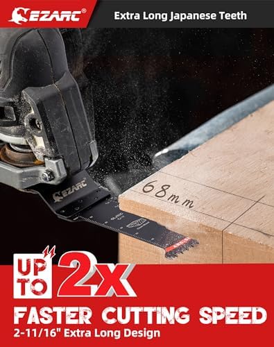 EZARC Japanese Tooth Oscillating Saw Blades, 10 PCS Extra-Long Arc Edge Oscillating Multitool Blades Clean Cut for Wood and Plastic, Universal Quick Release Multi Tool Blades Kits