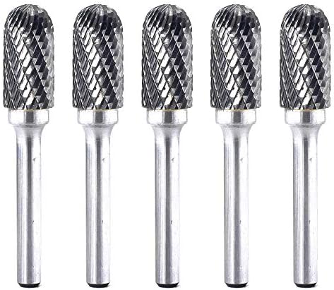 5pcs SC-5 Tungsten Carbide Burr Cylinder Shape with Radius End Double Cut Rotary Burr File(1/2" Cutter Dia X 1"Cutter Length) with 1/4'' shank, pack of 5